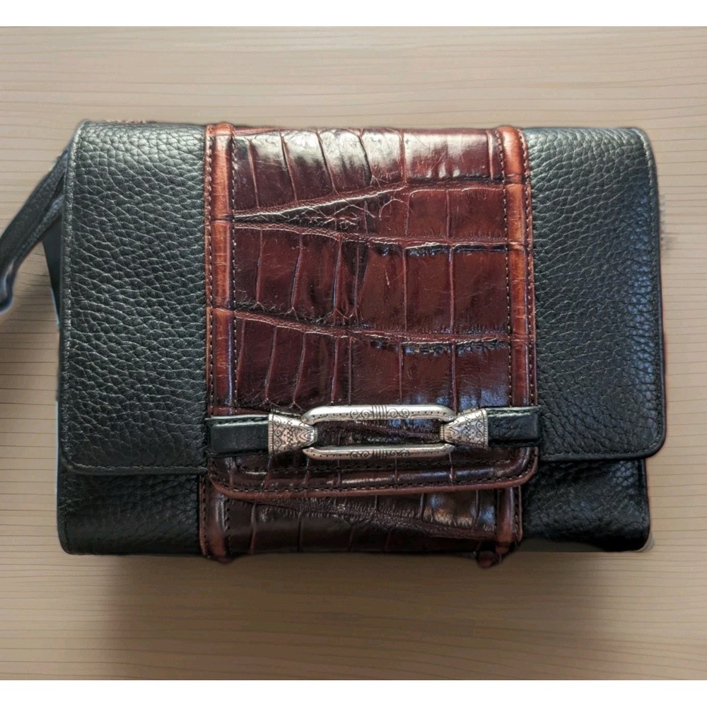 Brighton Black Pebbled Leather Crossbody Brown Croc Organizer Sm 50" Strap